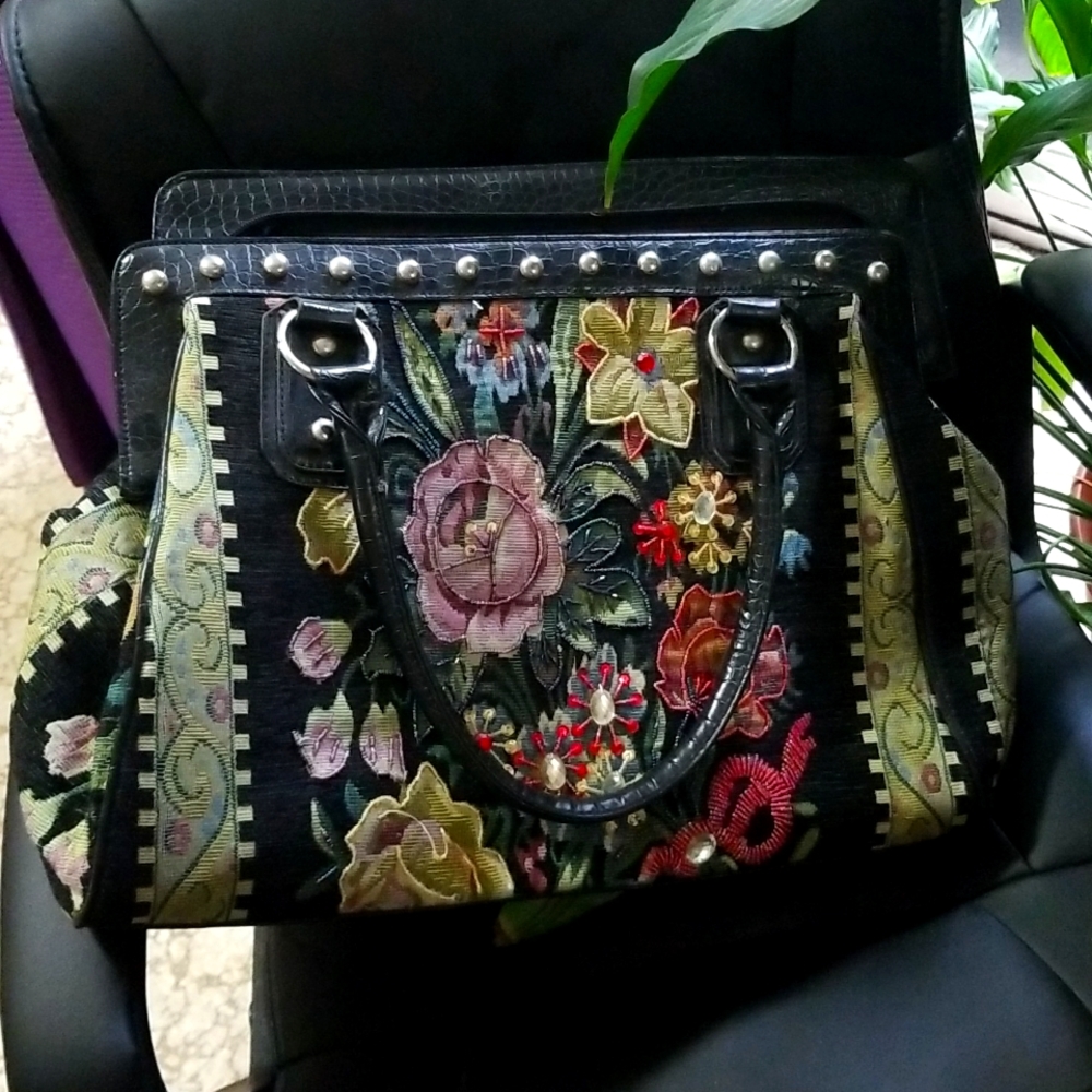 Black floral tote